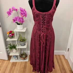 Red Sleeveless Scoop Neck Midi Sundress Size Large And Good For Medium